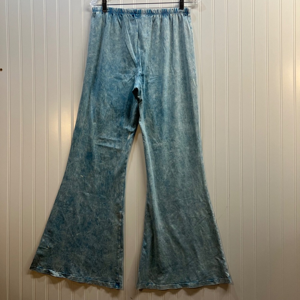 Chatoyant Womens Soft Pants 2XL Blue Acid Mineral Wash Flare Leg Bell Bottom USA